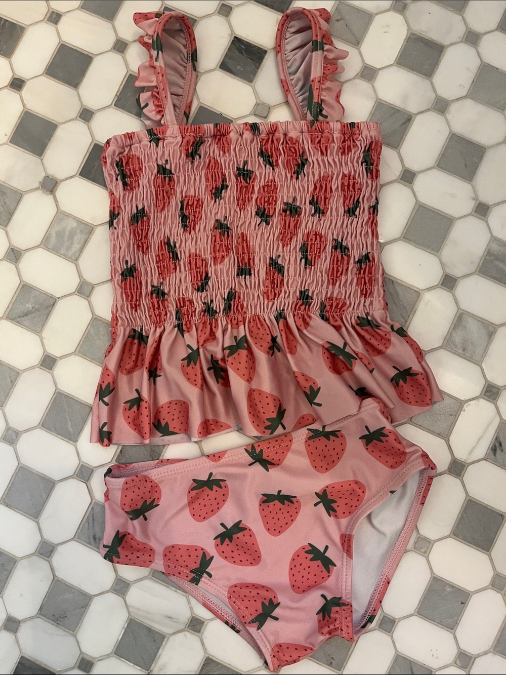 Poppy Kids Co.  Pink Strawberry Print Tankini Bikini Set